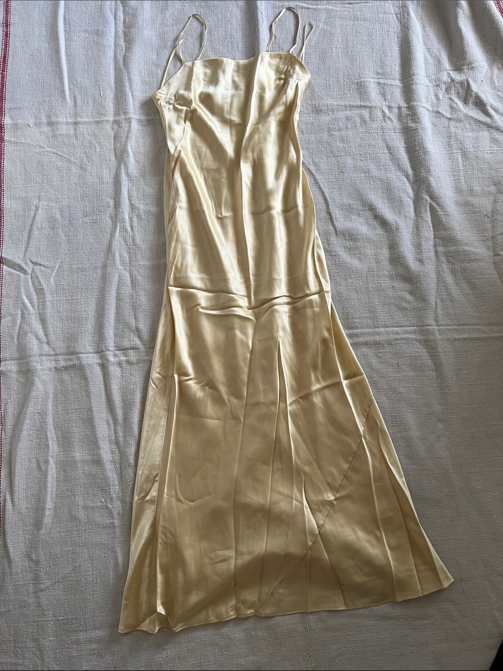 Reformation Cream Satin Maxi Slip Dress with Spaghetti Straps